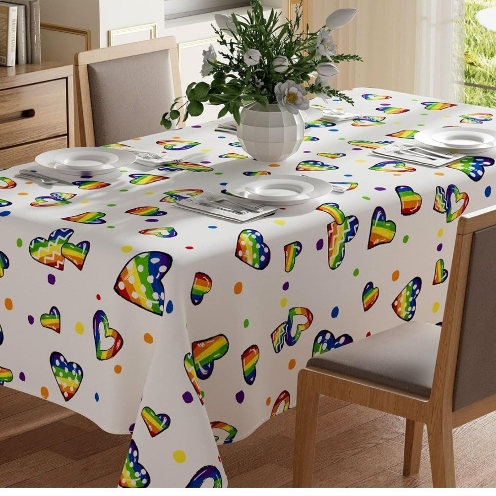 Rainbow Love‎ Hearts Print Tablecloth cover 60x120 Inch Washable Fabric